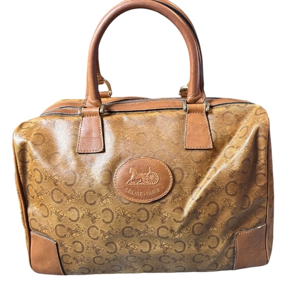 Vintage tan iconic CELINE Paris signature logo satchel bag authenticated - Picture 1 of 16